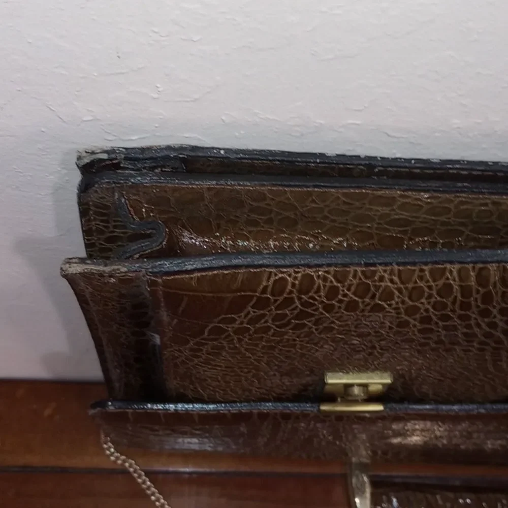 Vintage Brown Faux Alligator Leather Briefcase